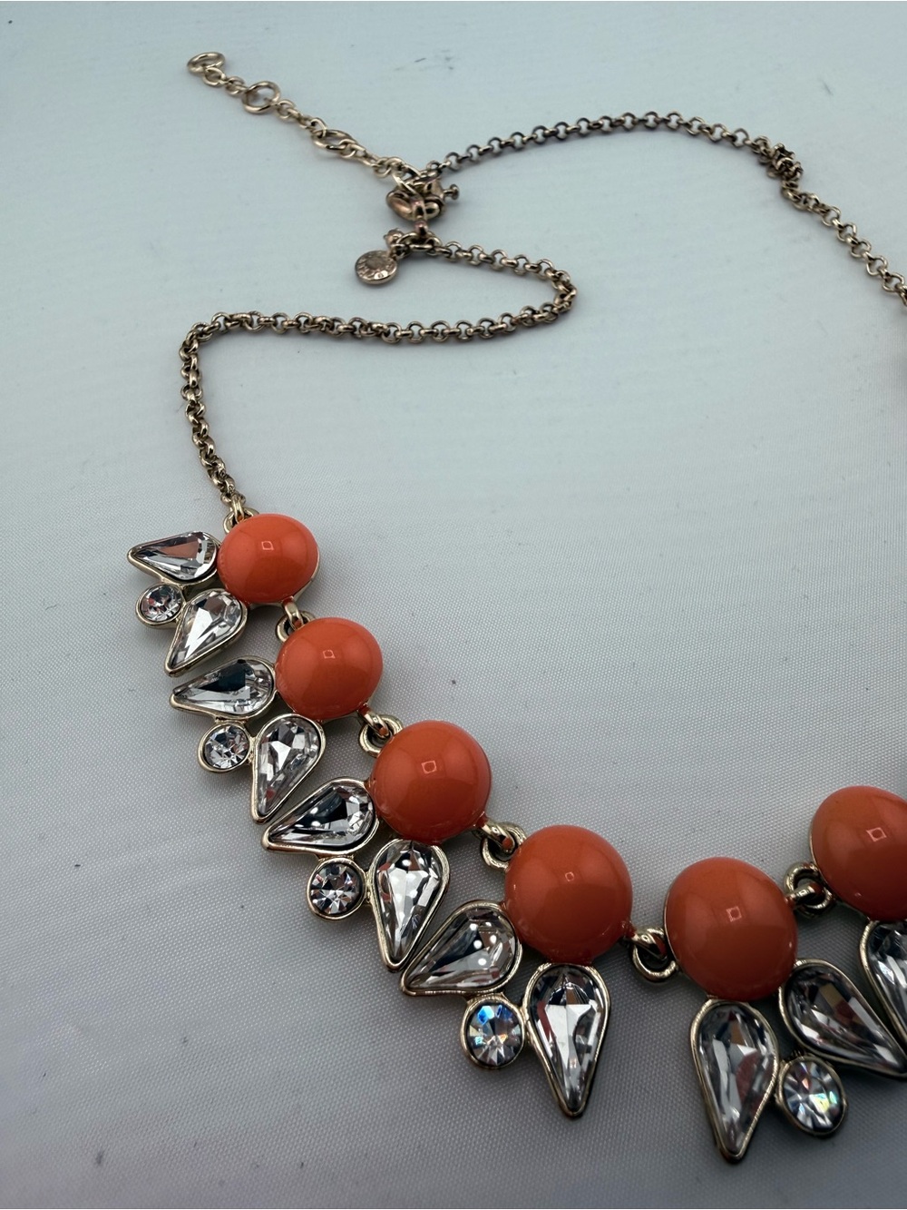 J. Crew Gold Chain Statement Necklace with Coral Red Beads - Picture 6 of 9